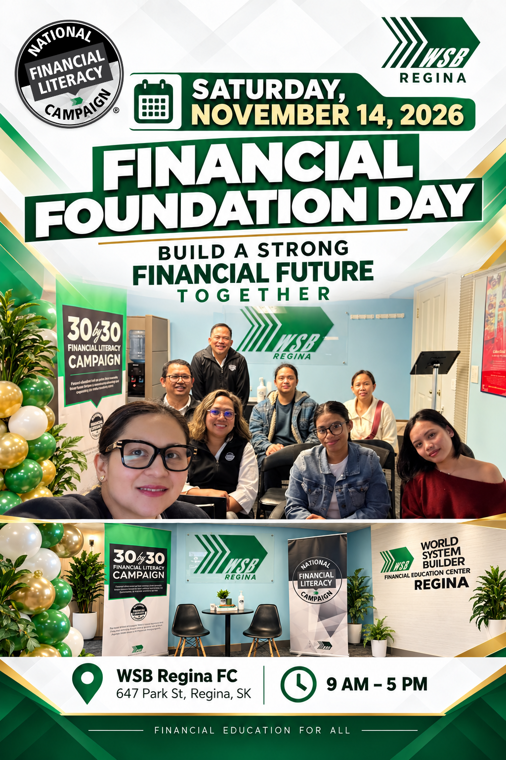 Financial Foundation Day — WSB Regina FC, 647 Park St, Saturday November 14, 2026, 9 AM–5 PM
